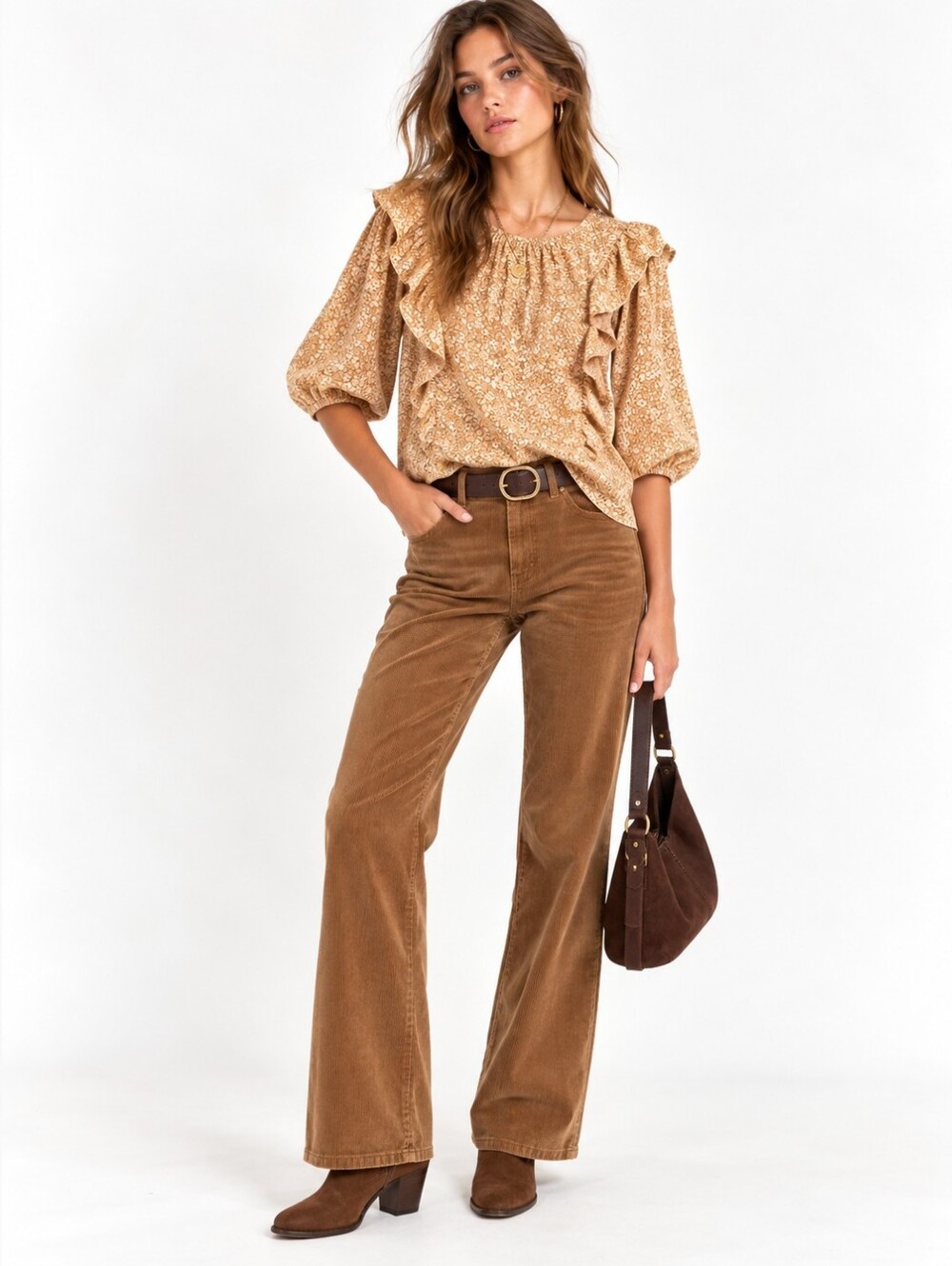 Universal Thread Tan Ruffle Top Puff Sleeves - Picture 6 of 6